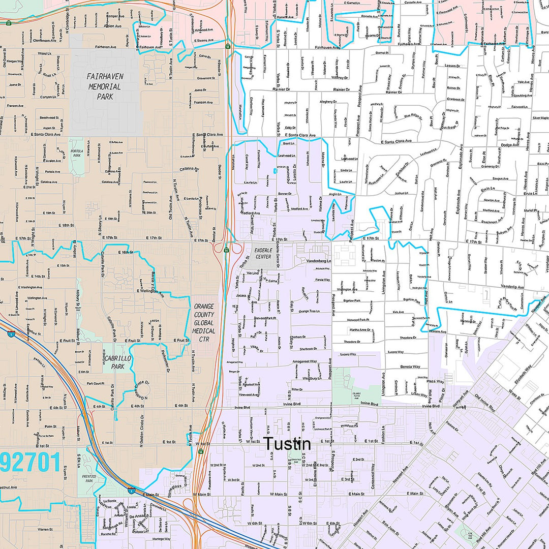 Premium Style Wall Map of Tustin, CA