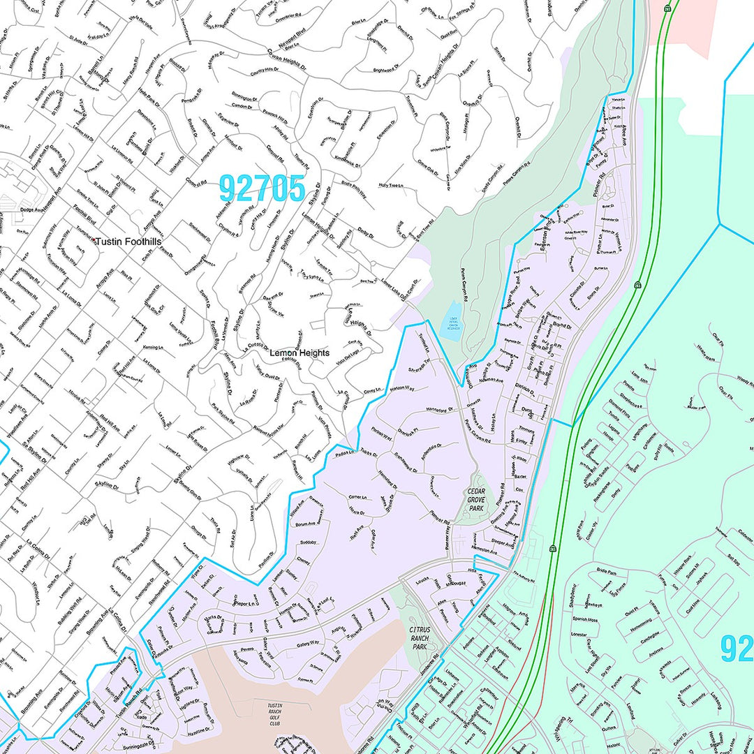 Premium Style Wall Map of Tustin, CA