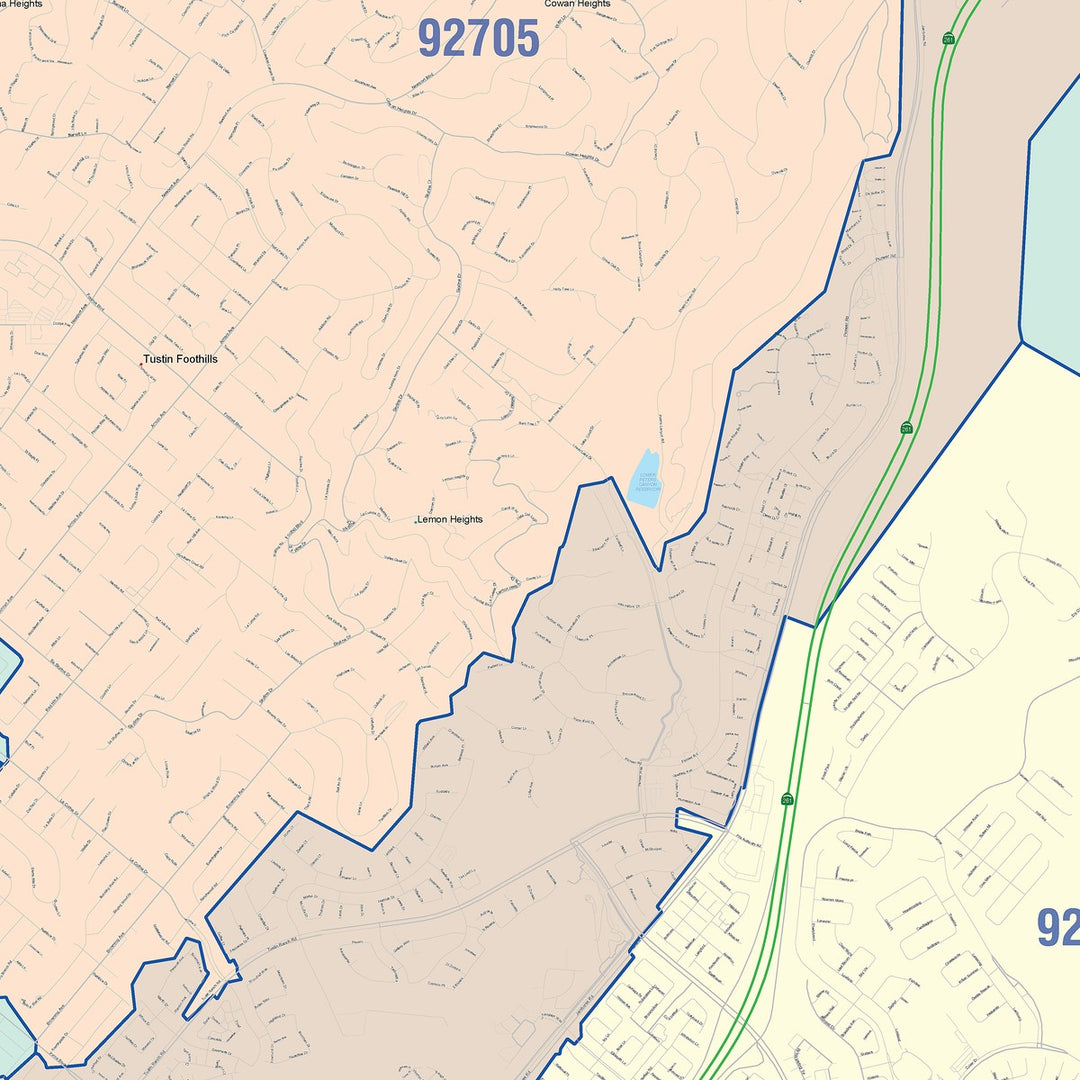 Color Cast Zip Code Style Wall Map of Tustin, CA