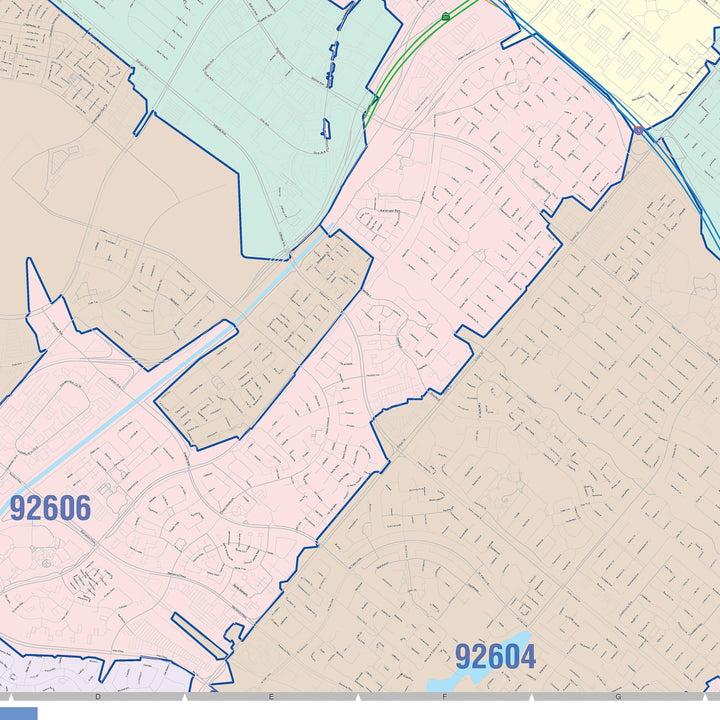 Color Cast Zip Code Style Wall Map of Tustin, CA