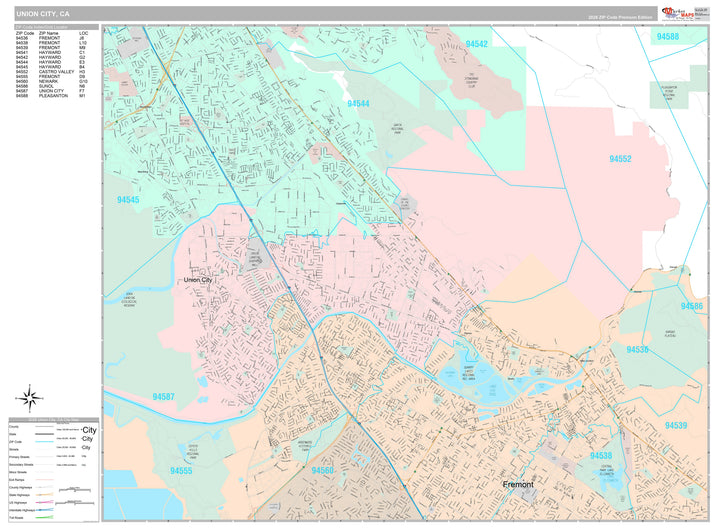 Premium Style Wall Map of Union City, CA