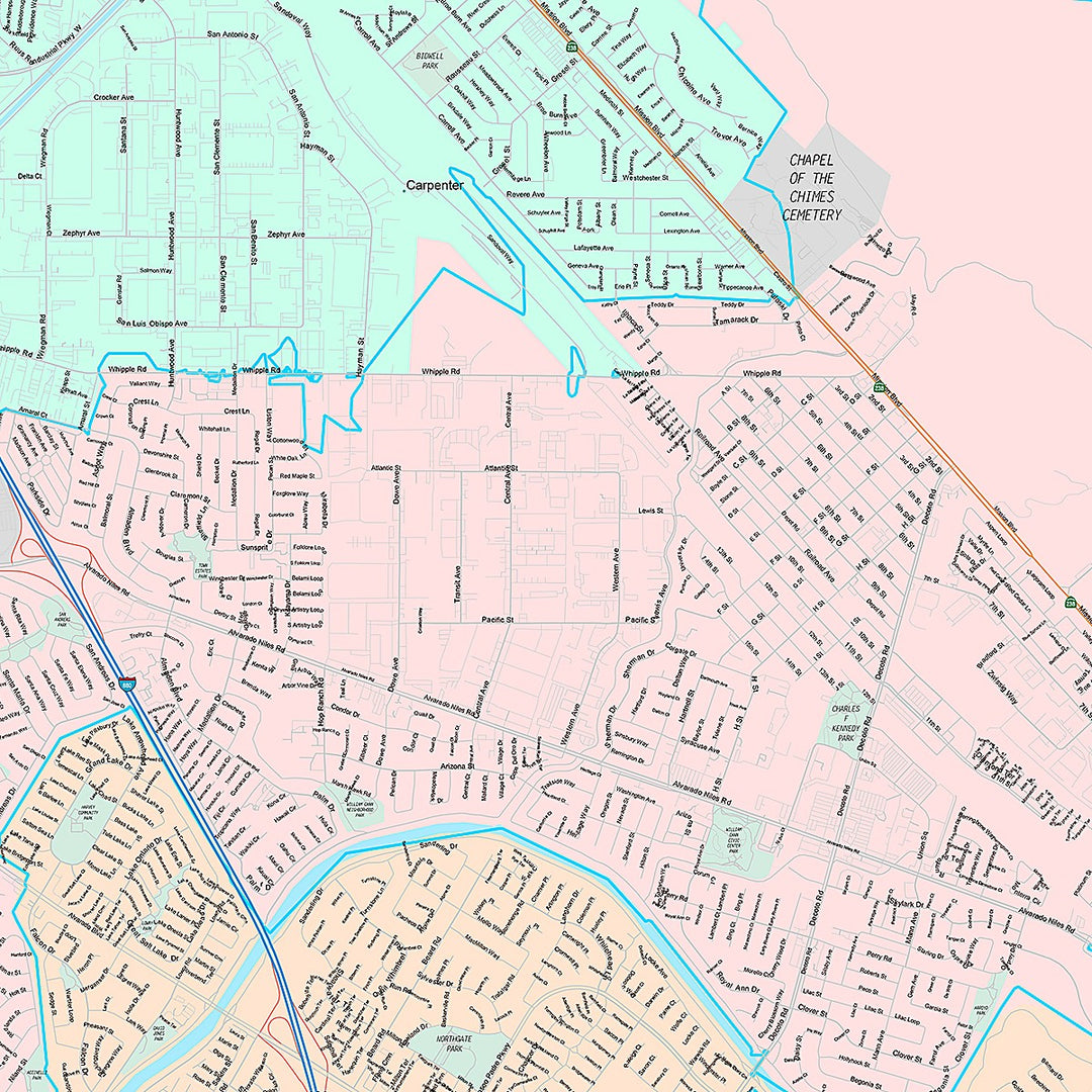 Premium Style Wall Map of Union City, CA