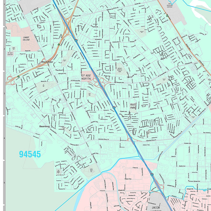 Premium Style Wall Map of Union City, CA