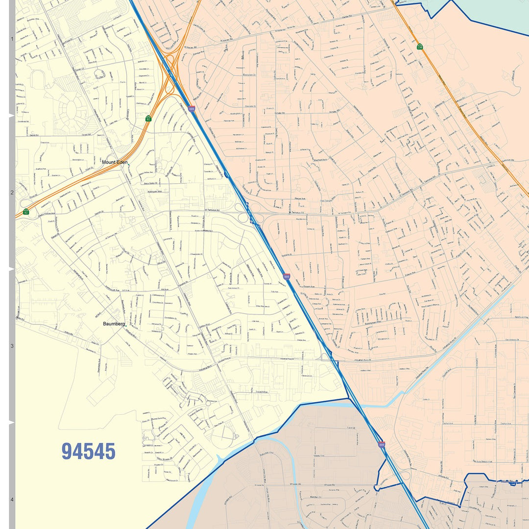 Color Cast Zip Code Style Wall Map of Union City, CA