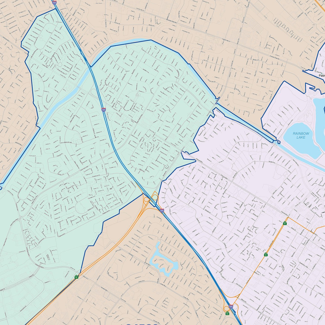Color Cast Zip Code Style Wall Map of Union City, CA