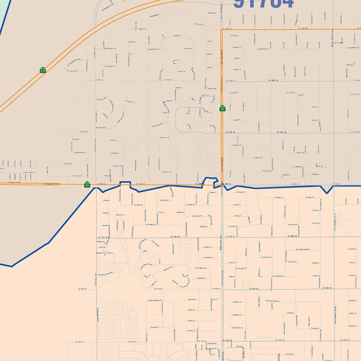 Color Cast Zip Code Style Wall Map of Upland, CA
