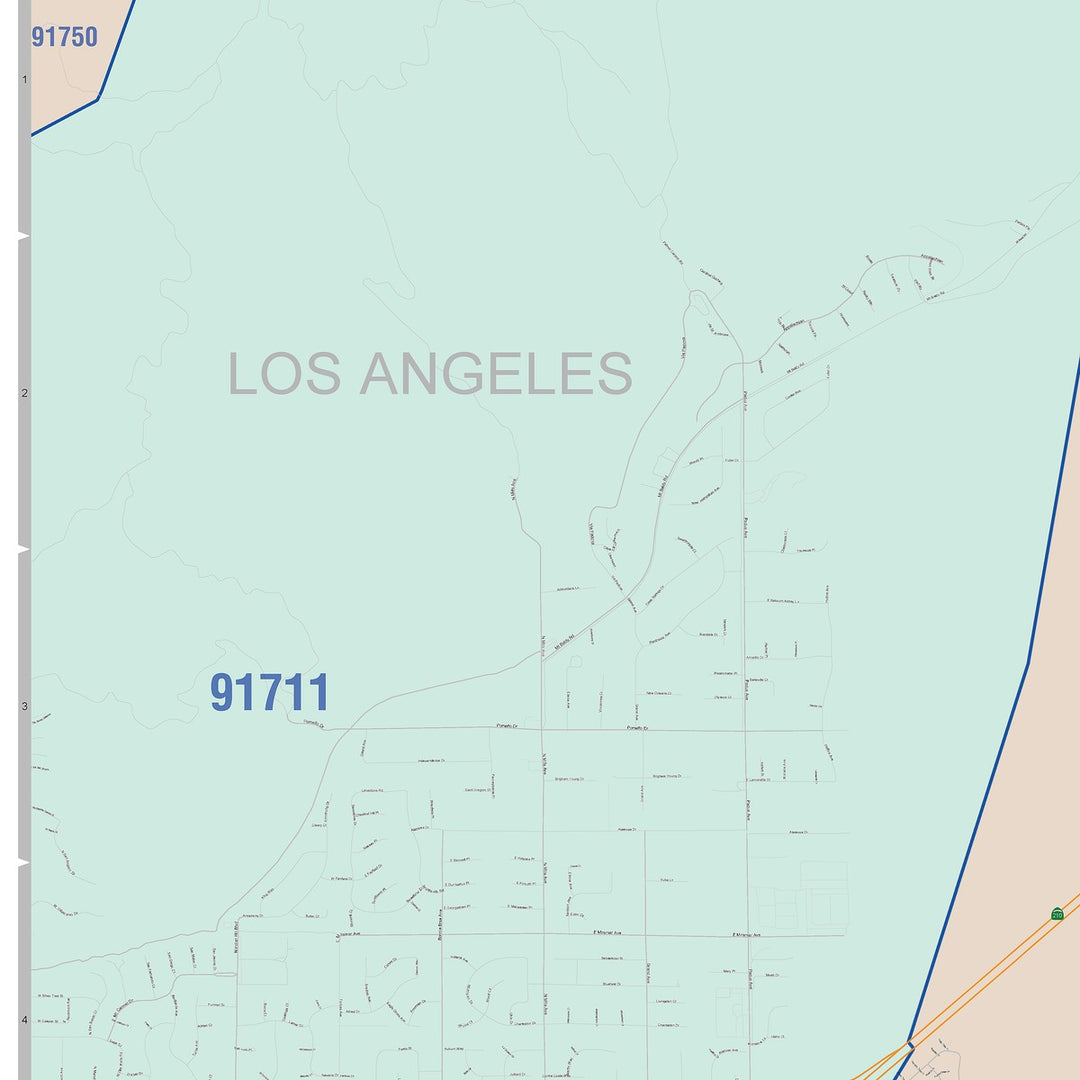 Color Cast Zip Code Style Wall Map of Upland, CA
