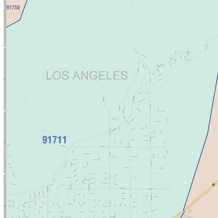 Color Cast Zip Code Style Wall Map of Upland, CA