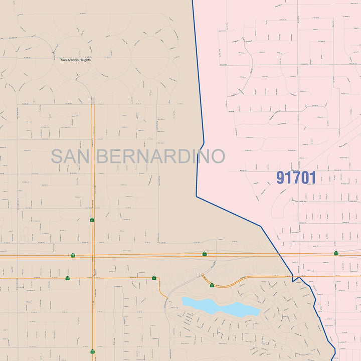 Color Cast Zip Code Style Wall Map of Upland, CA