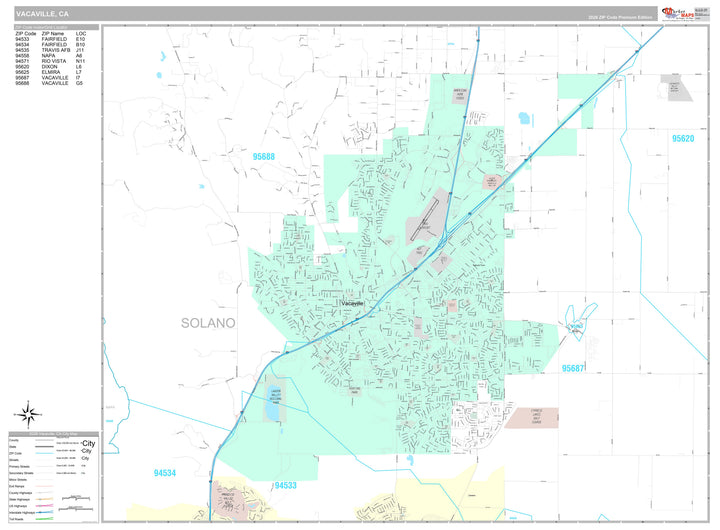Premium Style Wall Map of Vacaville, CA