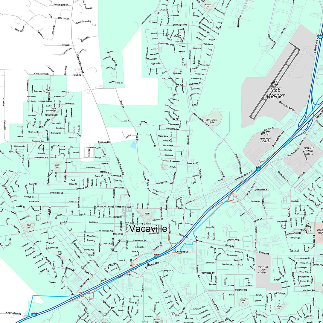 Premium Style Wall Map of Vacaville, CA