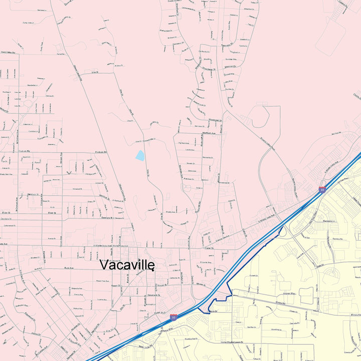 Color Cast Zip Code Style Wall Map of Vacaville, CA