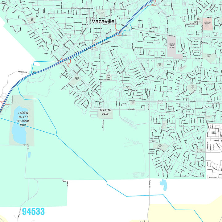 Premium Style Wall Map of Vacaville, CA
