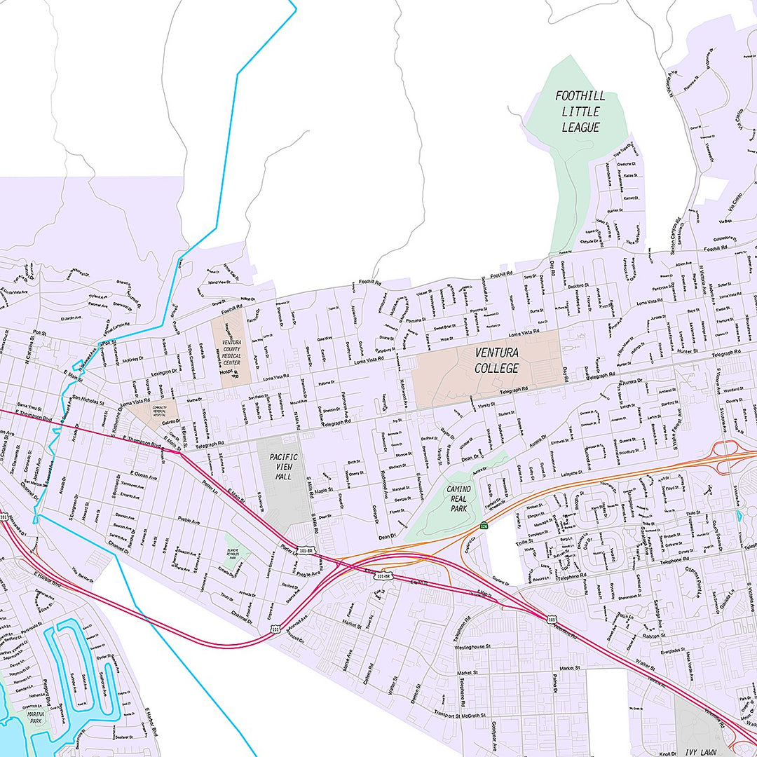 Premium Style Wall Map of Ventura, CA