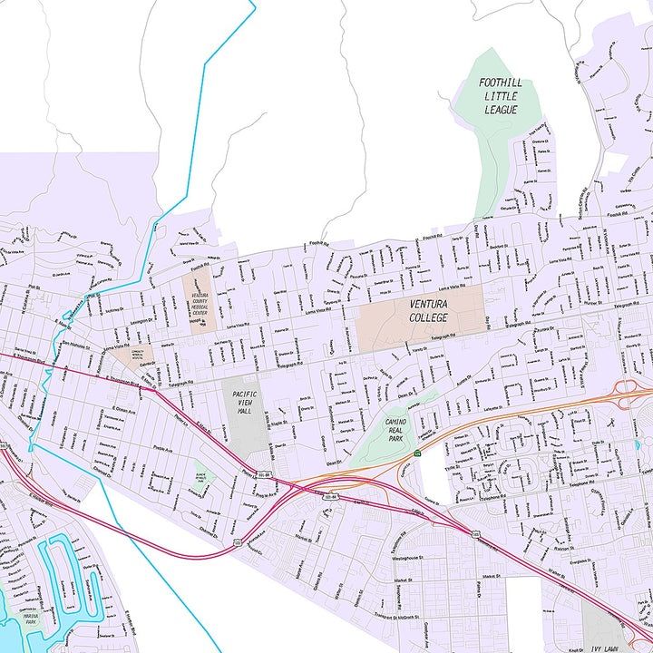 Premium Style Wall Map of Ventura, CA