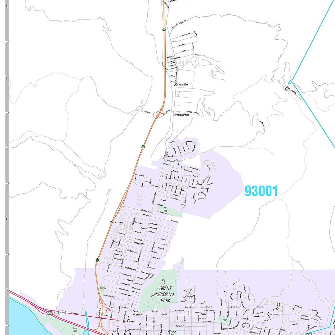 Premium Style Wall Map of Ventura, CA