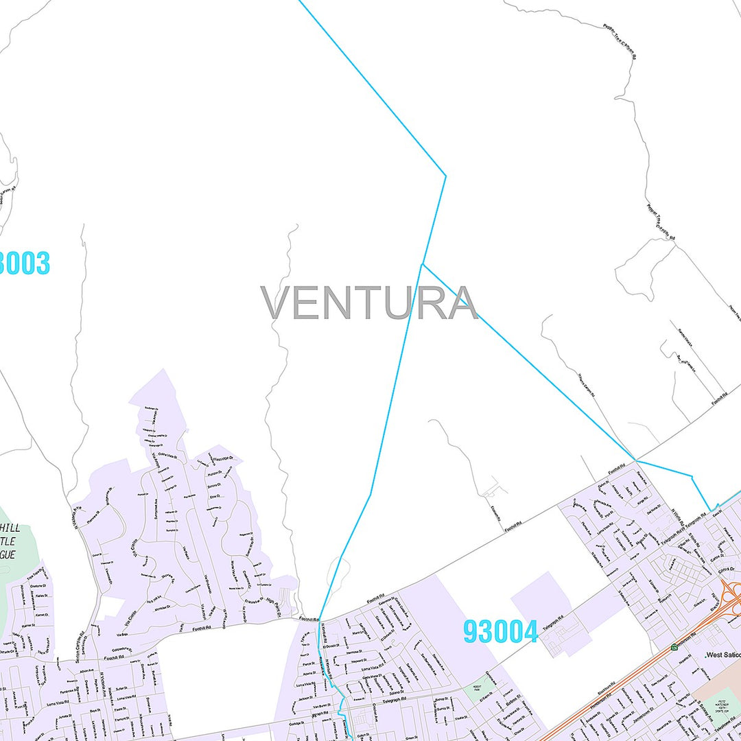 Premium Style Wall Map of Ventura, CA