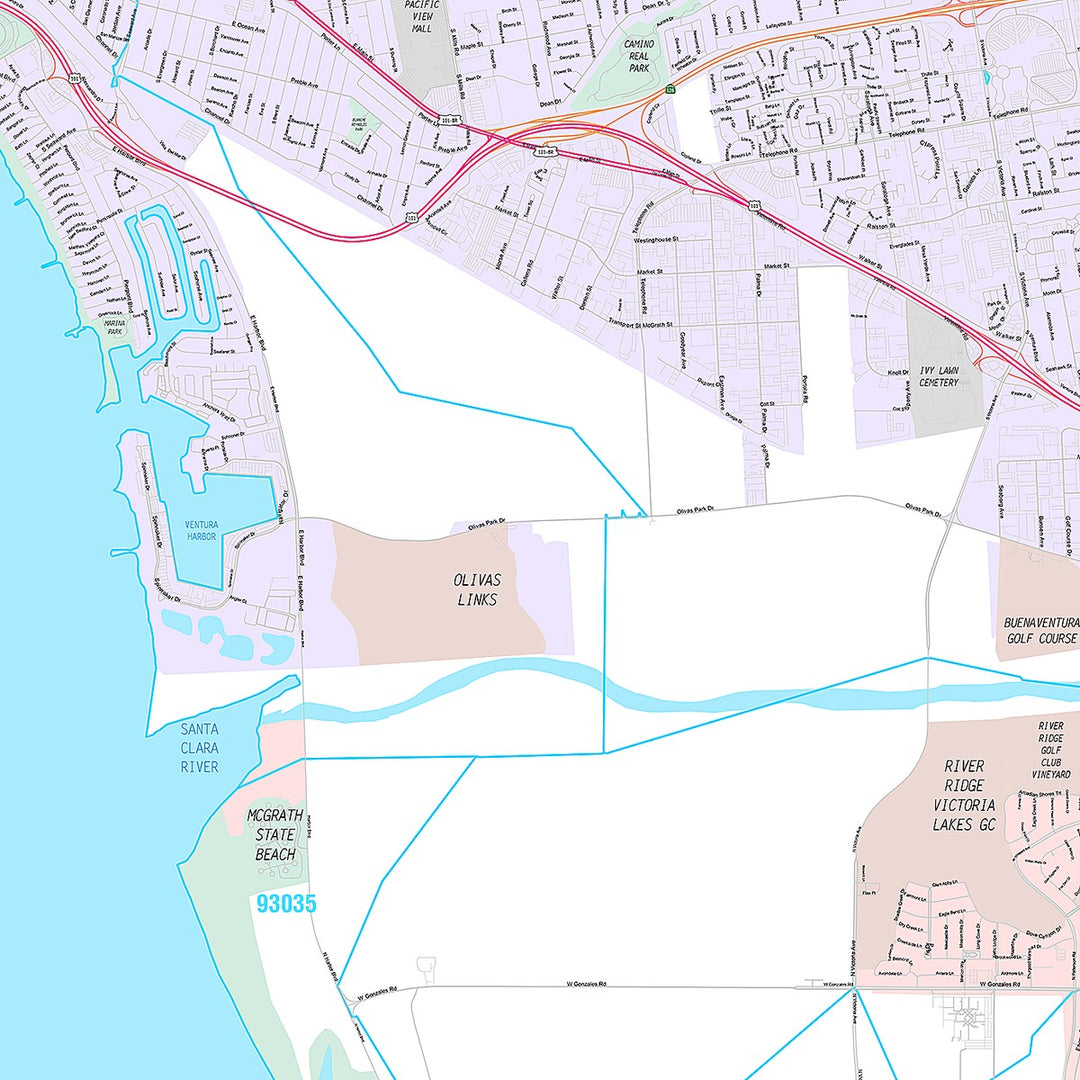 Premium Style Wall Map of Ventura, CA