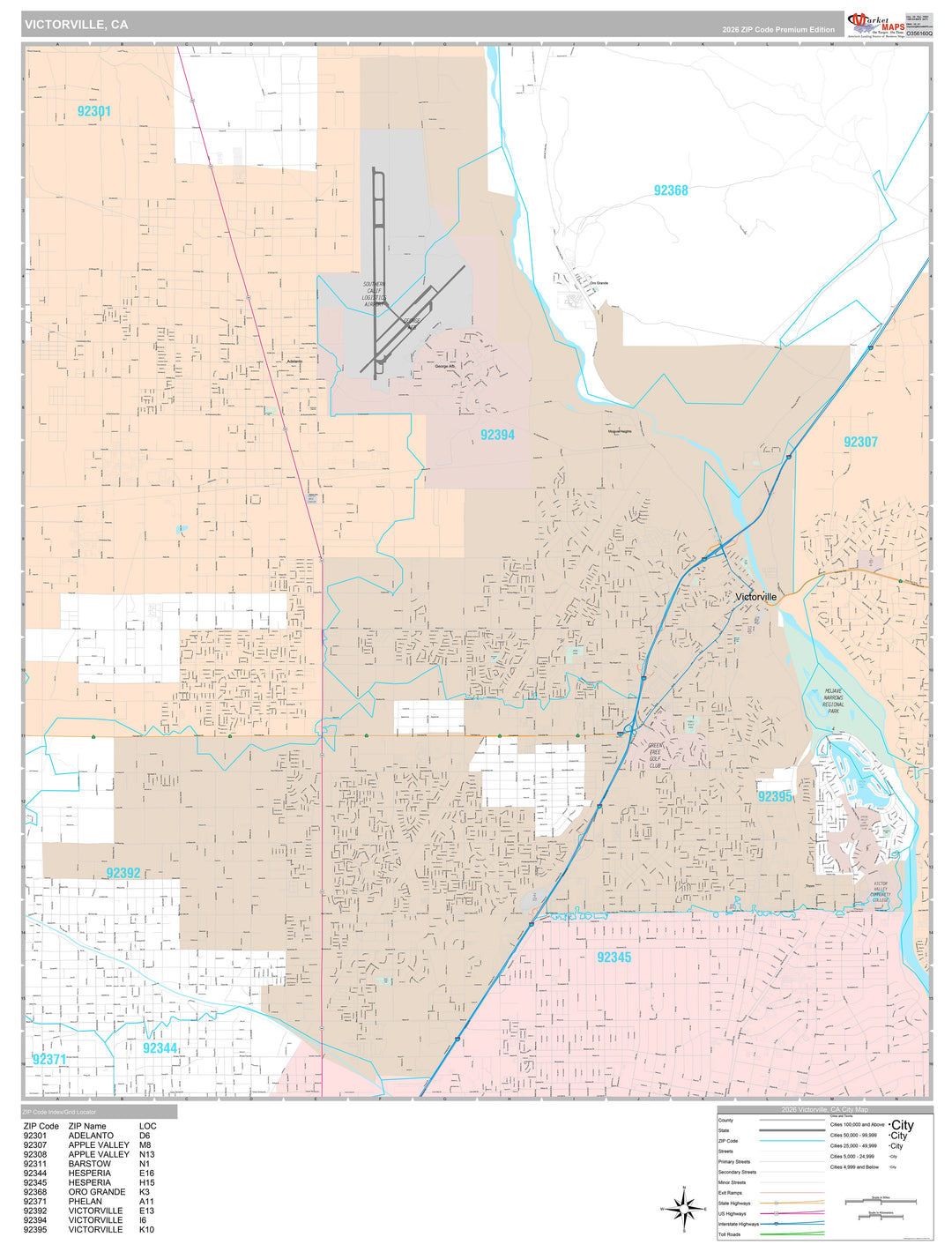 Premium Style Wall Map of Victorville, CA