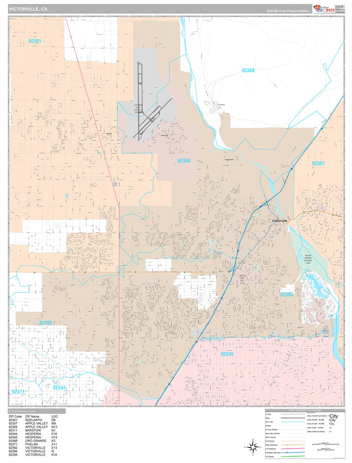 Premium Style Wall Map of Victorville, CA