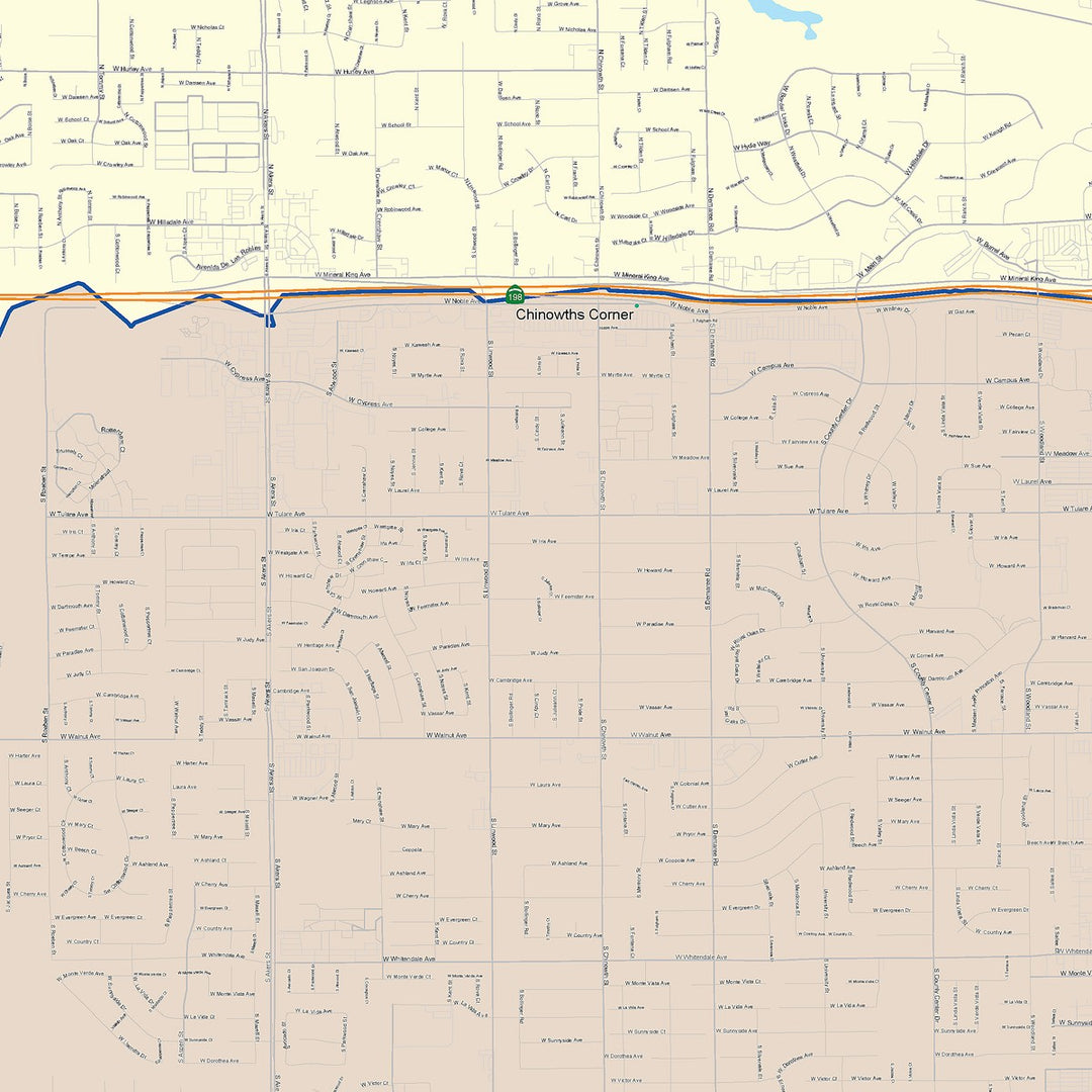 Color Cast Zip Code Style Wall Map of Visalia, CA
