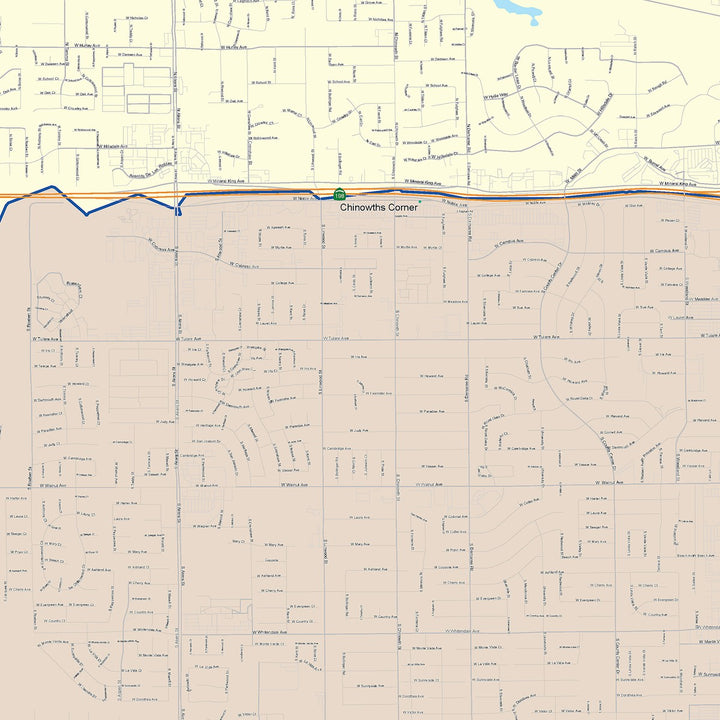 Color Cast Zip Code Style Wall Map of Visalia, CA