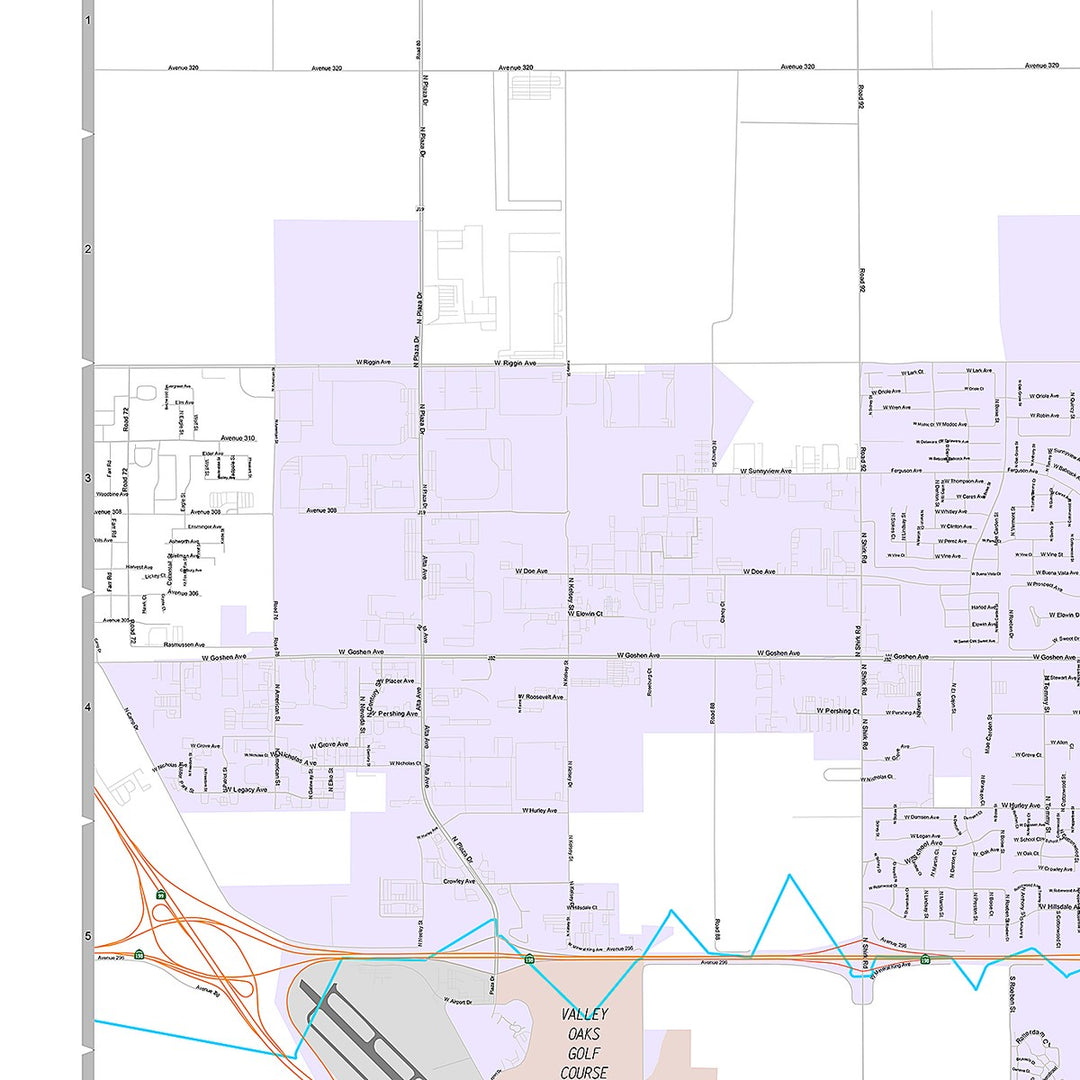 Premium Style Wall Map of Visalia, CA