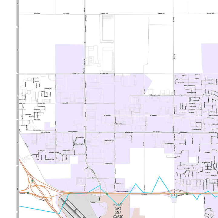 Premium Style Wall Map of Visalia, CA