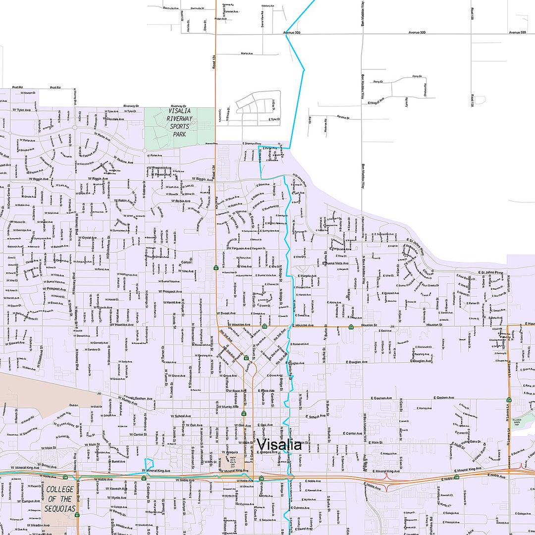 Premium Style Wall Map of Visalia, CA