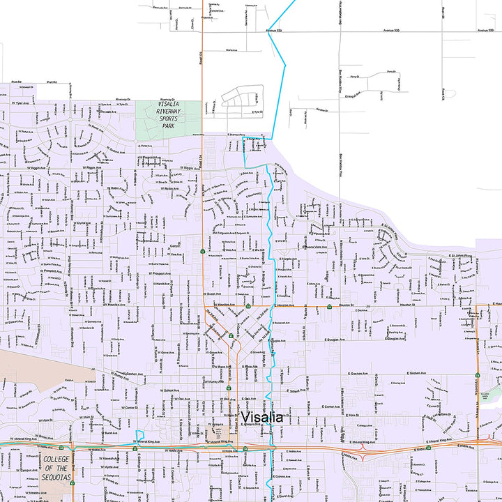 Premium Style Wall Map of Visalia, CA