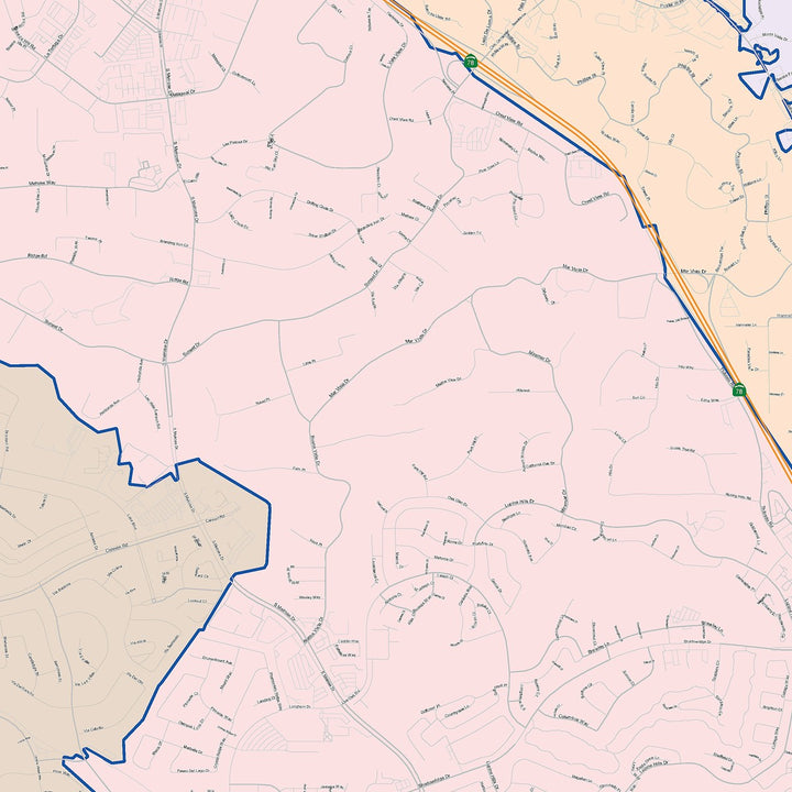 Color Cast Zip Code Style Wall Map of Vista, CA