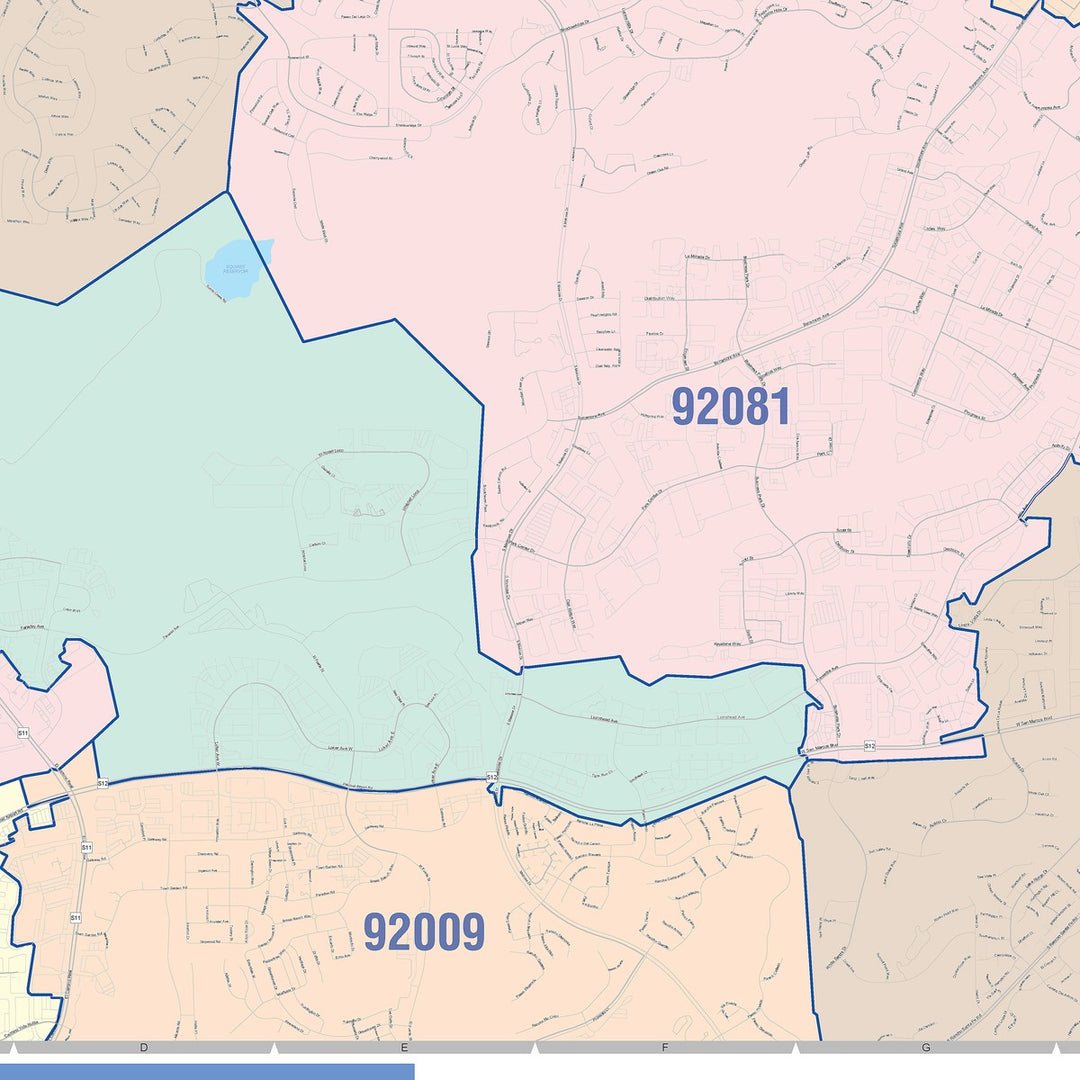 Color Cast Zip Code Style Wall Map of Vista, CA