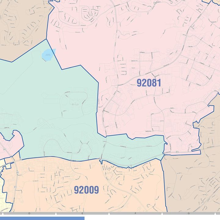 Color Cast Zip Code Style Wall Map of Vista, CA