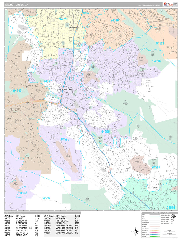 Premium Style Wall Map of Walnut Creek, CA