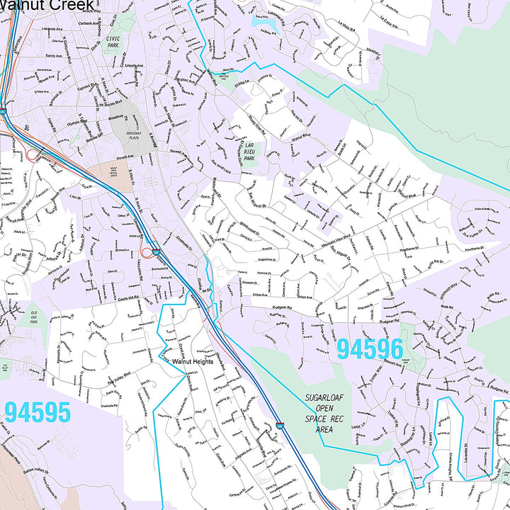 Premium Style Wall Map of Walnut Creek, CA