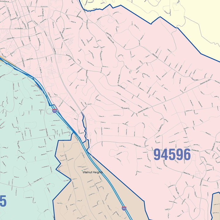 Color Cast Zip Code Style Wall Map of Walnut Creek, CA