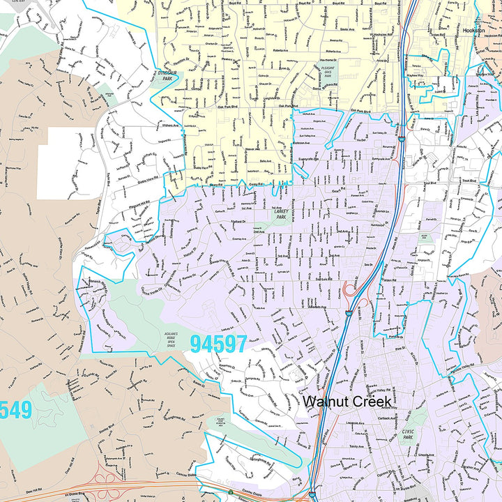 Premium Style Wall Map of Walnut Creek, CA