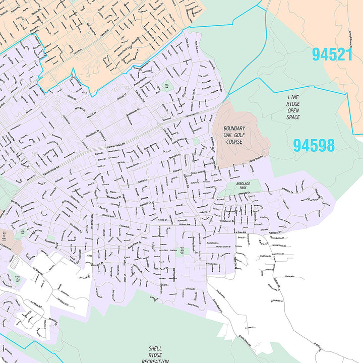 Premium Style Wall Map of Walnut Creek, CA