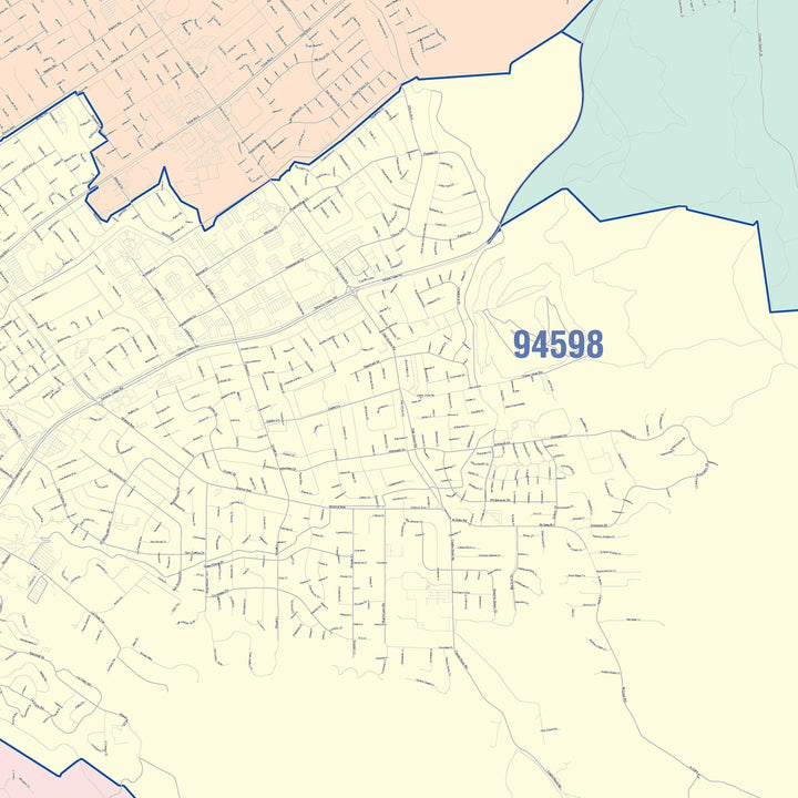 Color Cast Zip Code Style Wall Map of Walnut Creek, CA
