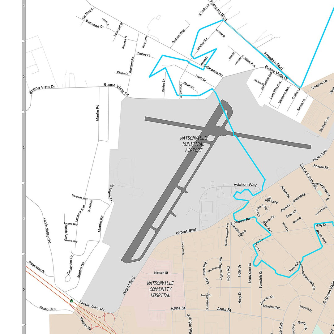 Premium Style Wall Map of Watsonville, CA