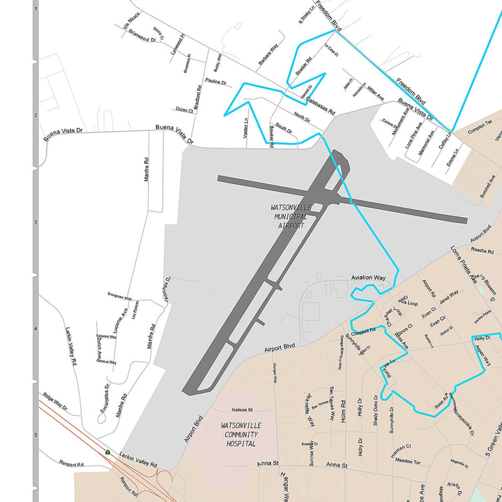 Premium Style Wall Map of Watsonville, CA