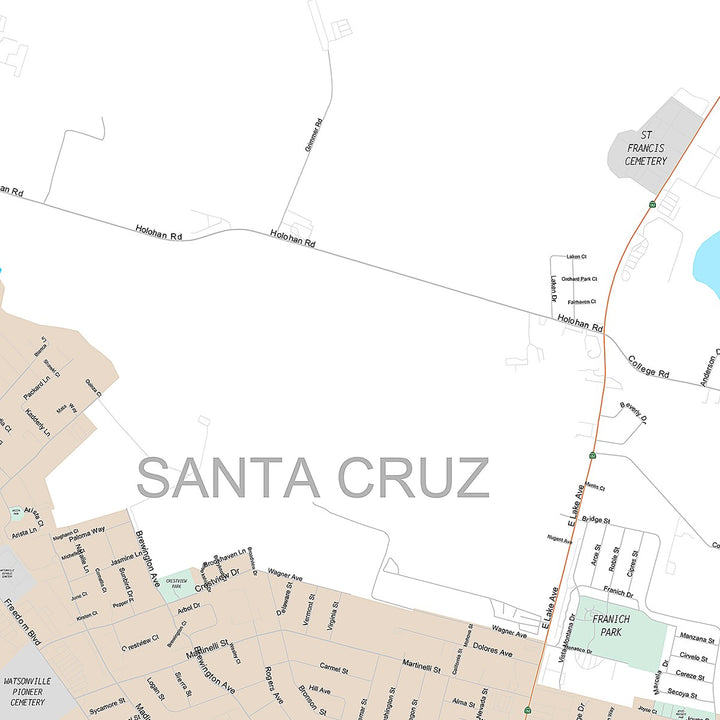 Premium Style Wall Map of Watsonville, CA