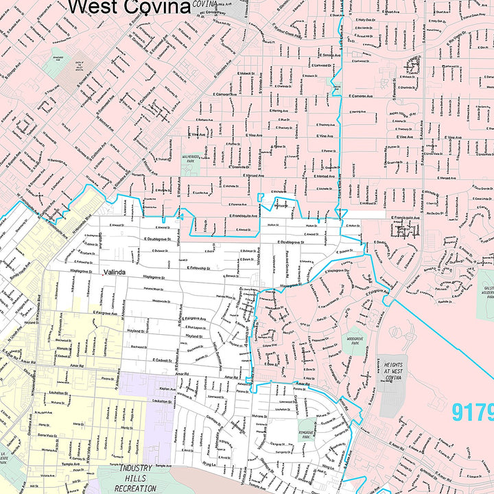Premium Style Wall Map of West Covina, CA