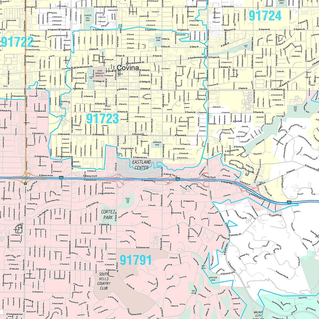 Premium Style Wall Map of West Covina, CA