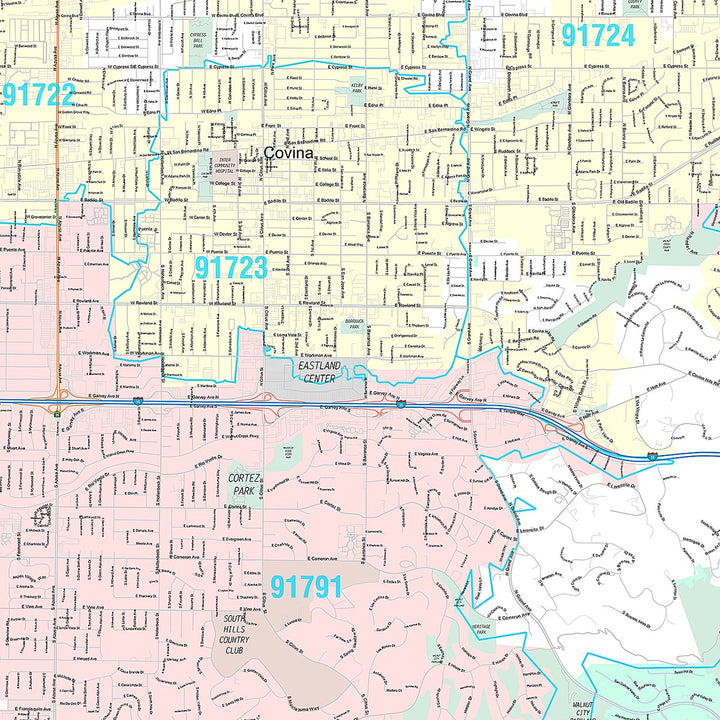 Premium Style Wall Map of West Covina, CA