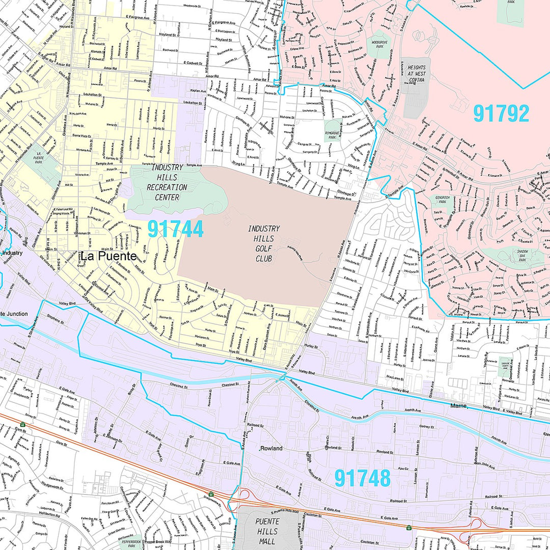 Premium Style Wall Map of West Covina, CA