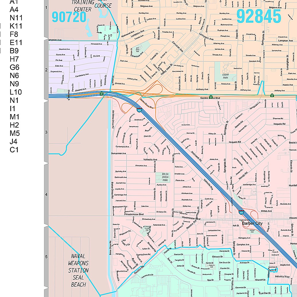 Premium Style Wall Map of Westminster, CA