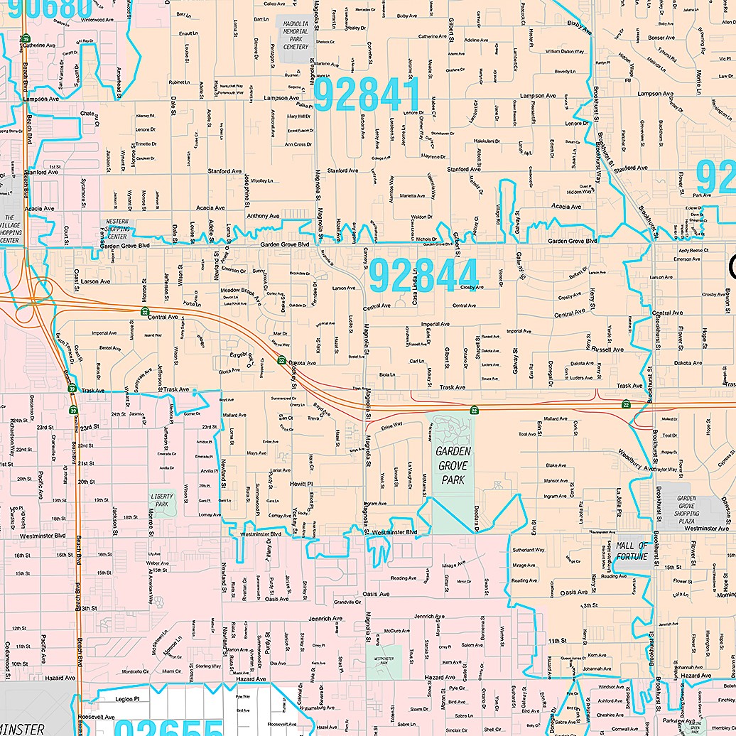 Premium Style Wall Map of Westminster, CA