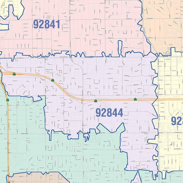 Color Cast Zip Code Style Wall Map of Westminister, CA