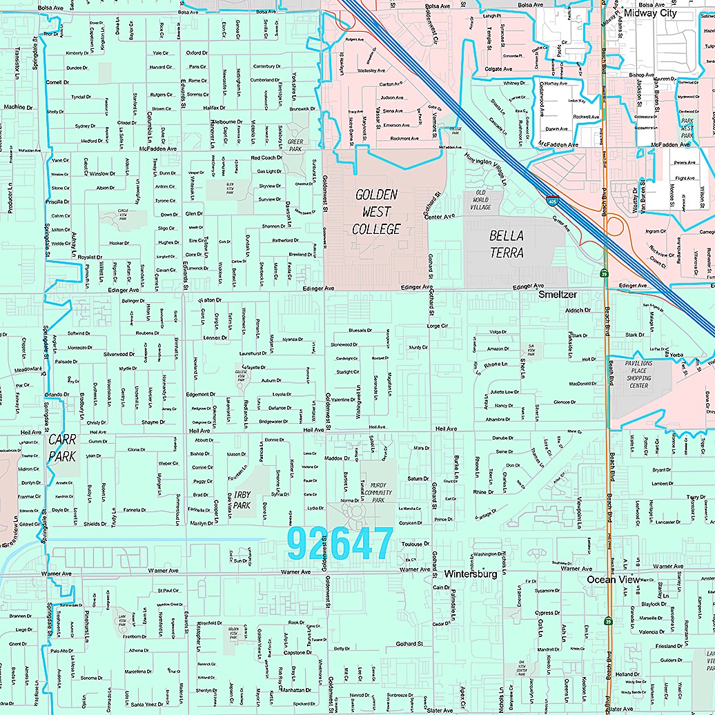 Premium Style Wall Map of Westminster, CA